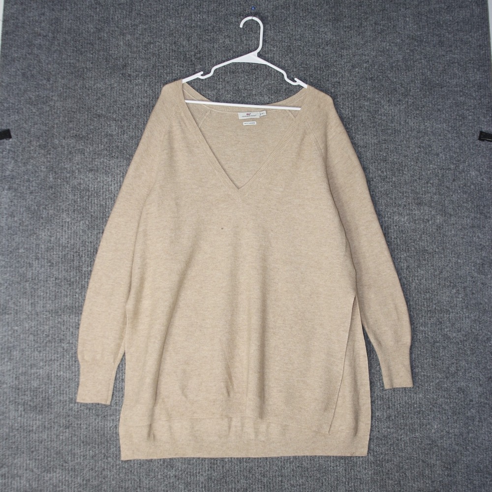 Vineyard Vines V-Neck Sweater Womens M/L Tan Cashmere Wool Blend Tunic
